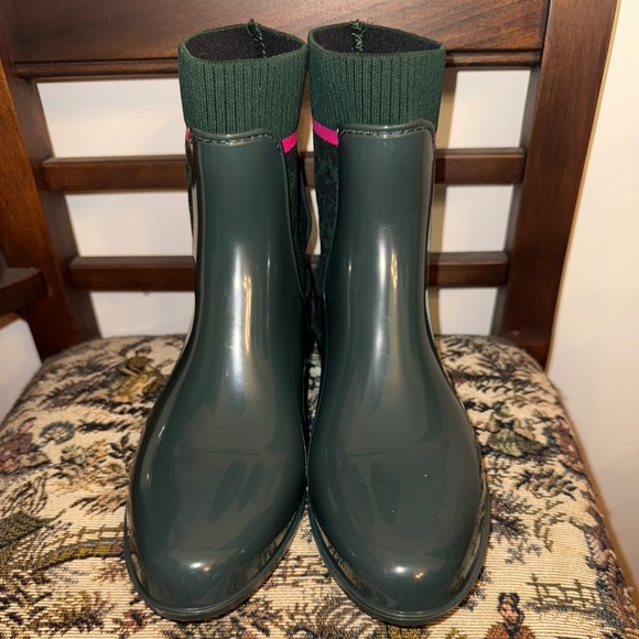 Coach Rainie Signature Sock Rain Boots Green Pink Logo Size 8 - Picture 7 of 15